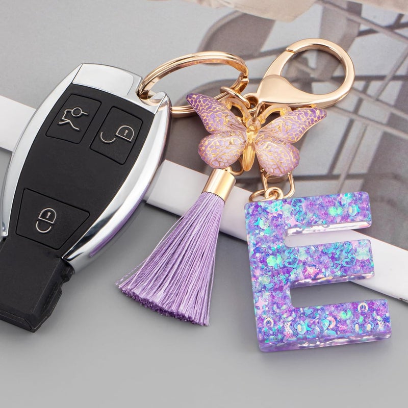 Suweibuke Colourful Cute Initial Letter Keychains for Women Girls with Tassel Butterfly, Charm for Purse Handbags Backpacks - Image 2